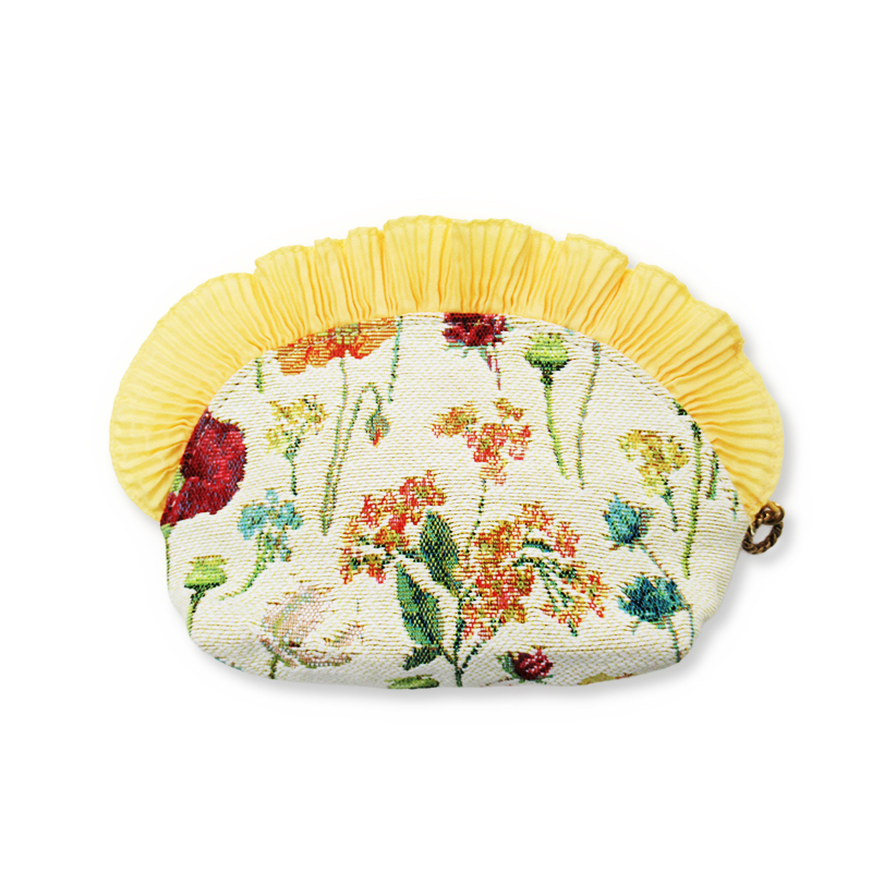 ベル・ブランシェ ゴブランフリルポーチ フルール白【日本製】